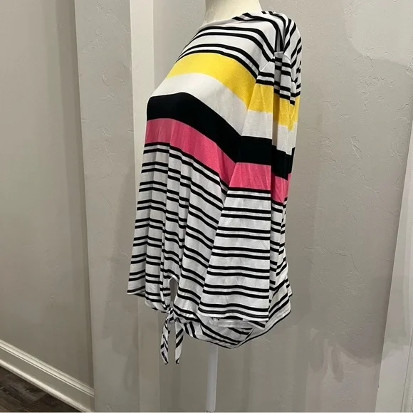 Ruby Rd Top Women’s Large L 3/4 Sleeve Striped Shirt White Pink Yellow - Picture 2 of 4